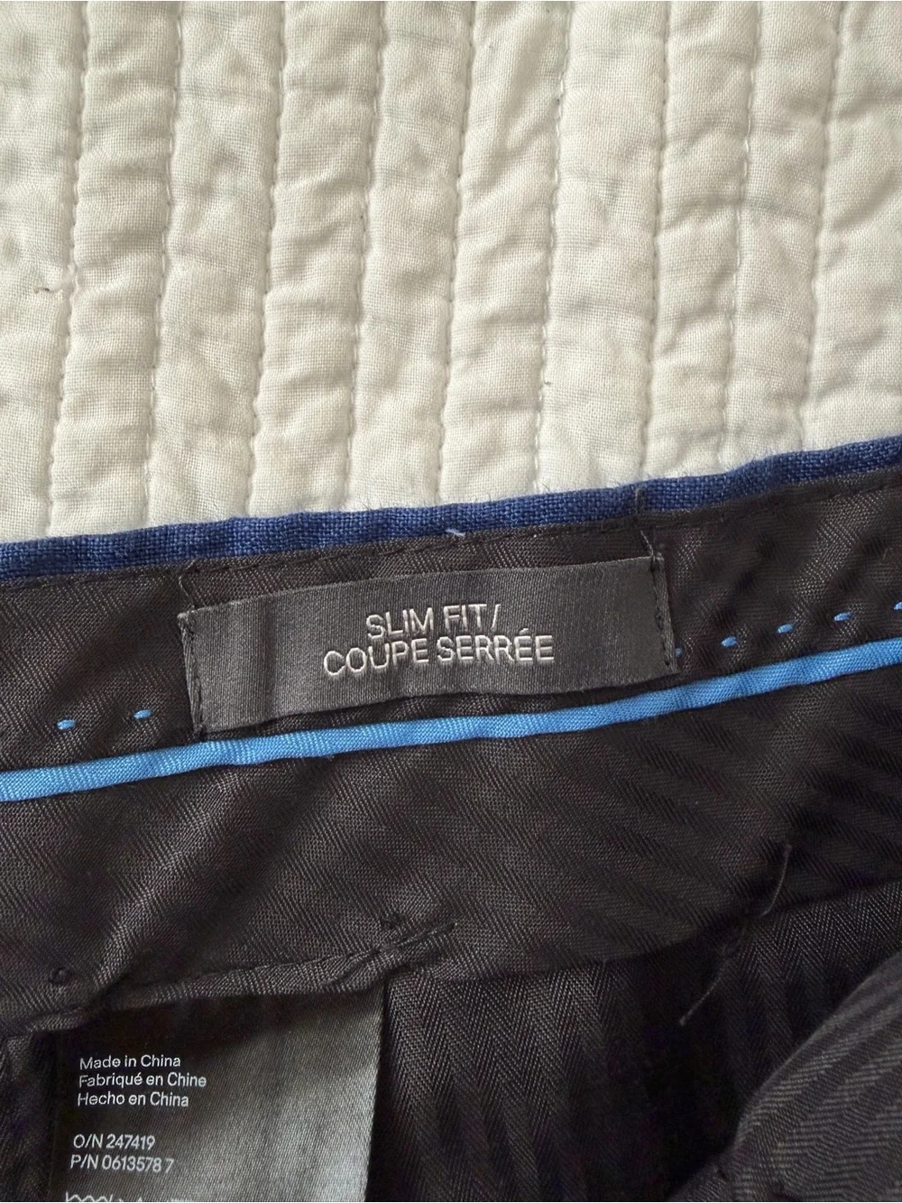 H&M linen pants, blue, never worn, slim fit, size 33R